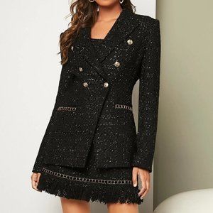 Black gold sparkle double breasted Tweed Blazer